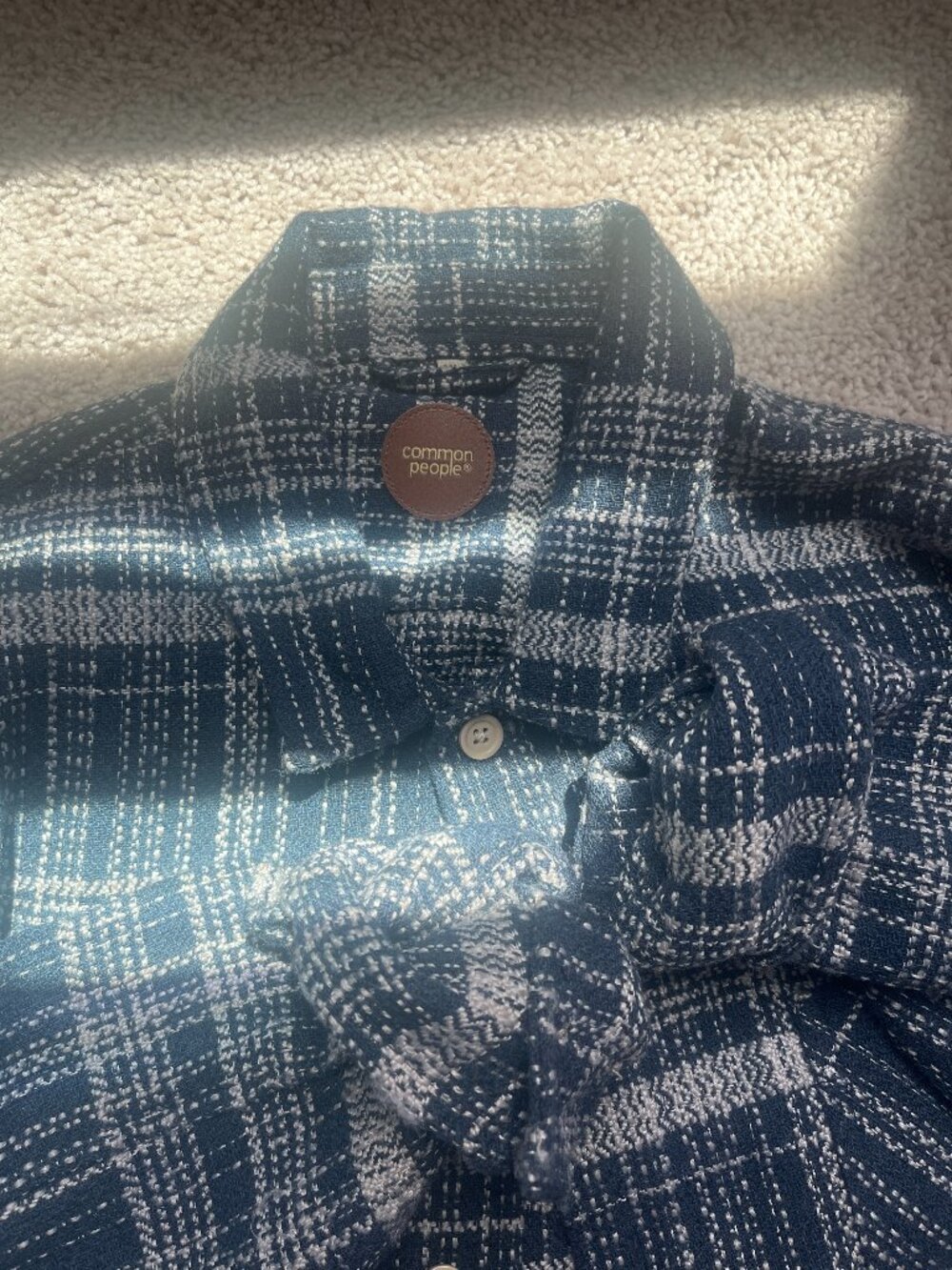 Common People Plaid Tweed Shacket Overshirt Jacket Navy Blue Men Size XL